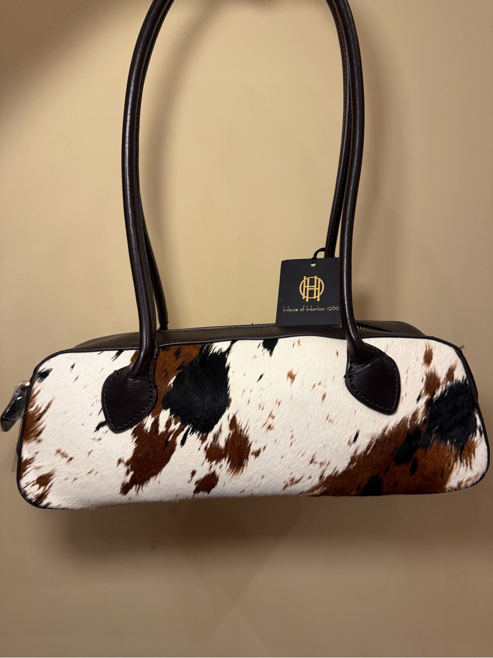 NWT House of Harlow 1960 Cowhide Cow Calf Hair Genuine Leather Long Shoulder Bag
